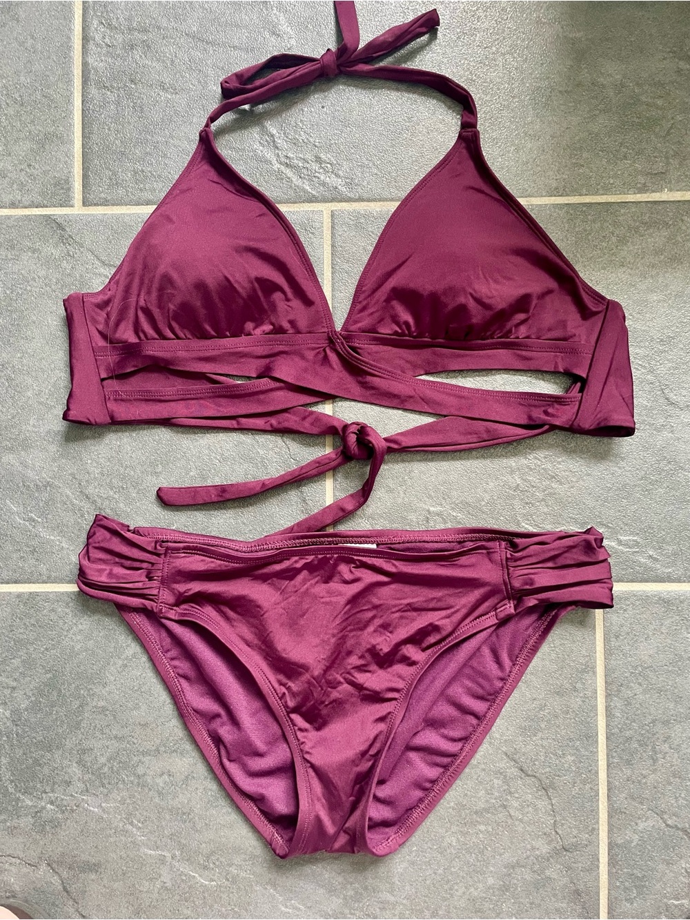 Kona Sol Plum Wrap Halter Bikini Set